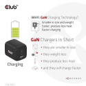 CLUB3D Travel Charger PPS 65Watt GAN technology, Triple port (2x USB Type-C + USB Type-A) Power Deli