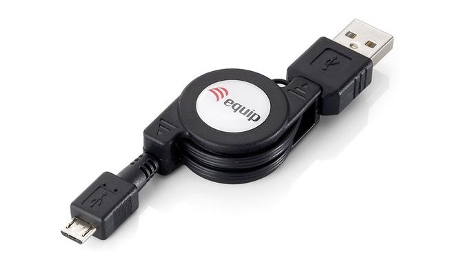Equip USB 2.0 Type A to Micro-B Retractable Cable, 1.0m , Black