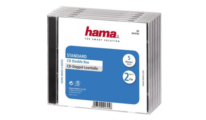 Hama CD Double Jewel Case Standard, Pack 5 2 discs Transparent
