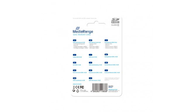 MediaRange MR963 memory card 16 GB SDHC Class 10