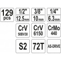 Tööriistakomplekt 1/4 ", 1/2", 3/8 "(129 tk) YT-38881 YATO