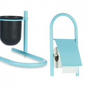 Toilet Paper Holder with Brush Stand 16 x 28,5 x 80,8 cm Blue Metal Plastic Bamboo (4 Units)