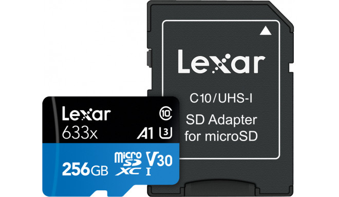 Lexar microSDXC 633x UHS-I/A1/U3/10 R100/W45MB (V30) 256GB