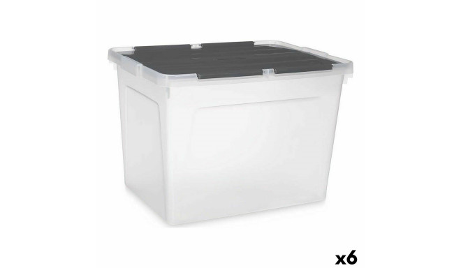 Storage Box with Lid Kipit 87953 87953 Transparent Anthracite Plastic 48 L (6 Units)