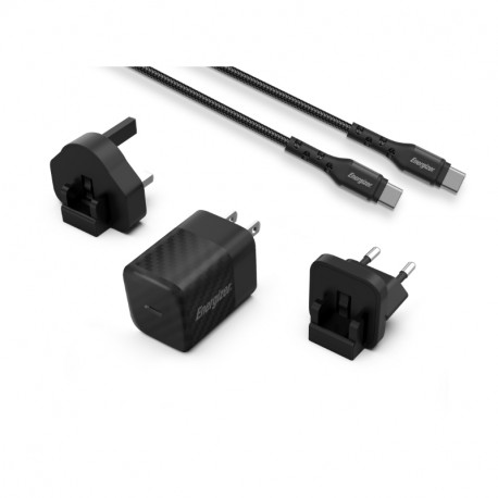 Energizer Ultimate - Ładowarka sieciowa podróżna Multiplug EU / UK / US GaN USB-C 20W PD + kabel USB