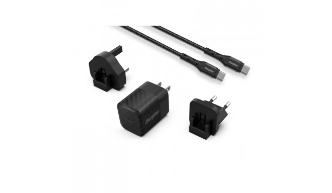 Energizer Ultimate - Ładowarka sieciowa podróżna Multiplug EU / UK / US GaN USB-C 20W PD + kabel USB