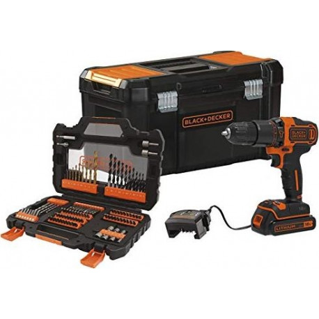 Akku-Schlagbohrschrauber BDCHD18S1KA, 18Volt (schwarz/orange, Li-Ionen Akku 1,5Ah, inkl. 104-teilige