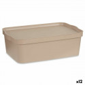 Uzglabāšanas Kaste ar Vāku Bēšs Plastmasa 14 L 29,5 x 14,5 x 45 cm (12 gb.)