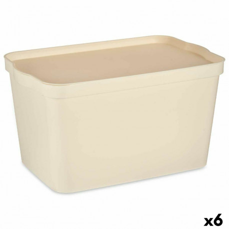 Storage Box with Lid Kipit TP596-3 Cream Plastic 24 L 29,3 x 24,5 x 45 cm (6 Units)