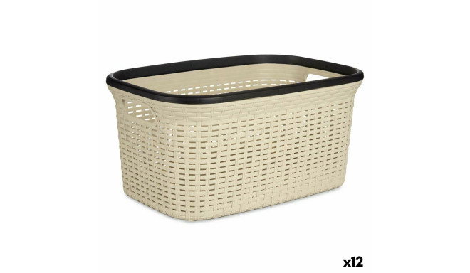 Laundry Basket Kipit TP7001-1 TP7001-1 Black Cream Plastic 36 L 36 x 25,5 x 52,5 cm (12 Units)