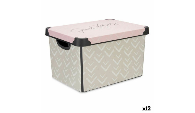 Storage Box with Lid Kipit Vibes Pink Plastic Arrows 17 L 28 x 22 x 37 cm (12 Units)