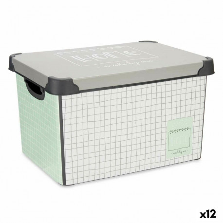 Storage Box with Lid Kipit STYLE BOX-17L-2 Home Green Grey Plastic Printed Graph paper 17 L (12 Unit