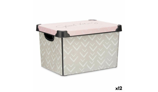 kaanega säilituskarp Kipit STYLE BOX-22L-1 Vibes Roosa Plastmass Prinditud Nooled 22 L (12 Ühikut)