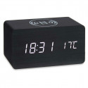Alarm Clock with Wireless Charger Black PVC MDF Wood 15 x 7,5 x 7 cm (12 Units)