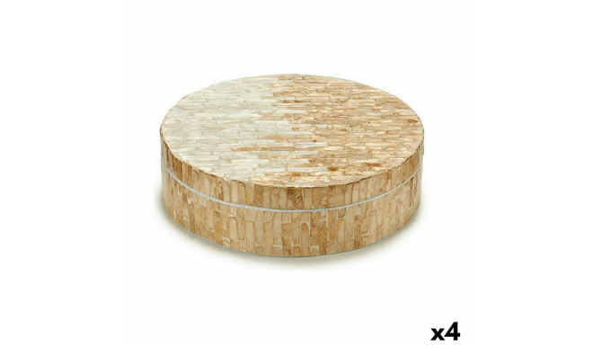 Decorative box White Beige Mother of pearl Particleboard 25 x 8 x 25 cm (4 Units)