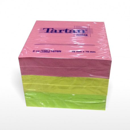 Märkmepaber TARTAN 76x76mm, neoon assortii,100 lehte (pak. -6 tk)