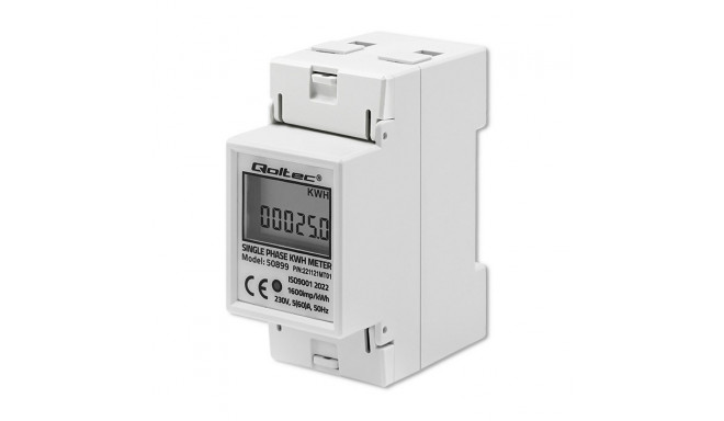 Qoltec 50899 Single phase electronic energy consumption meter | 230 V | LCD | 2P | DIN rail