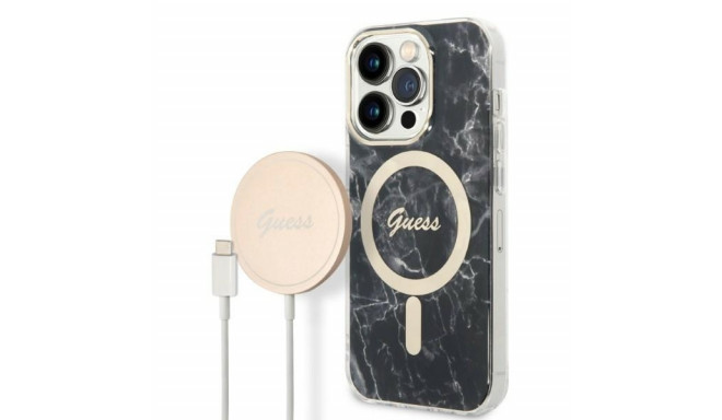 Guess set case + charger for iPhone 14 Pro Max 6,7" GUBPP14XHMEACSK black hard case Marble MagSafe