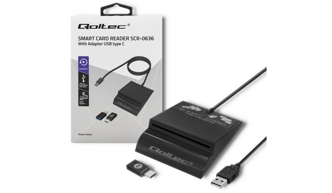 Qoltec ID-kaardi lugeja + USB-C adapter SCR-0636