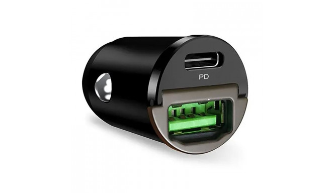 Autolaadija Puro Mini USB-C/USB 30W, Must