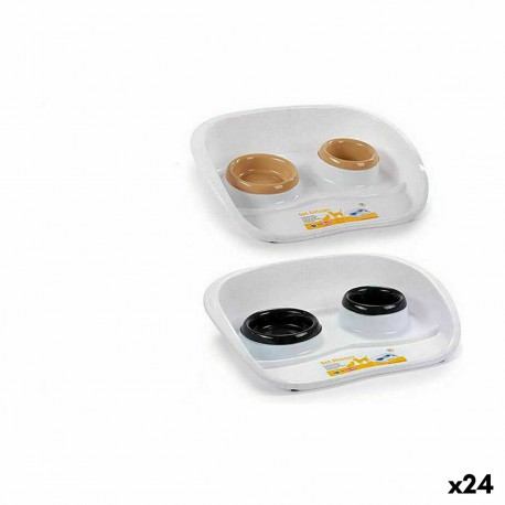 Pet feeding dish Stefanplast PR402I PR402I White Brown Black Plastic 34 x 11 x 46,5 cm Double (24 Un