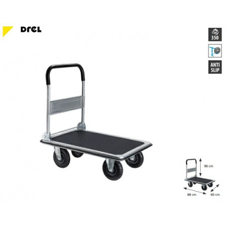 CONDOR 4-WHEEL WAREHOUSE TRUCK 350KG PLATFORM 90x60cm INFLATED WHEELS