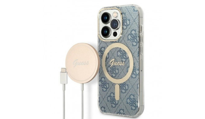 GUESS set for IPHONE 14 Pro compatible with MagSafe GUBPP14LH4EACSB (Bundle Pack / Case + Charger /