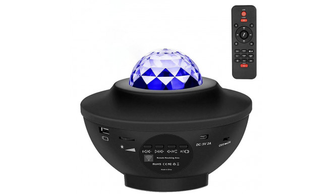 Projektor + juhtmevaba kõlar Stars LED/Disco Bluetooth + pult + USB BTM0504/HD-SPL, must