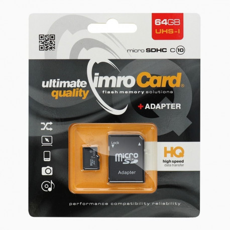 IMRO mälukaart microSDXC 64GB 100MB/s C10 UHS I + adapter