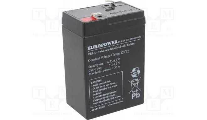 BATTERY 6V 4.5AH VRLA/EP4.5-6 EUROPOWER EMU