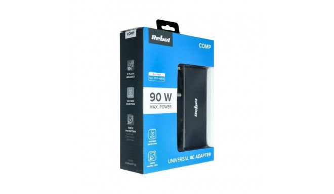 REBEL universal travel charger 90W 18-20V automatic 11 plugs black