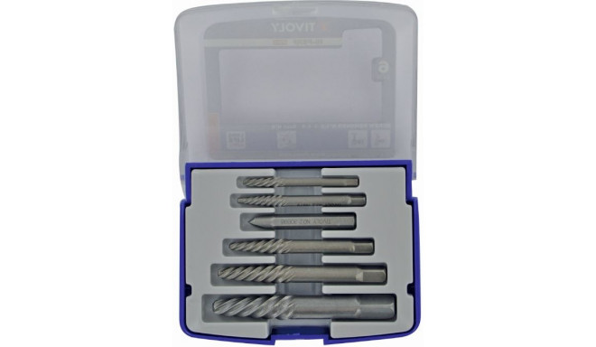 Tivoly Dowel & Broken Screw Extractor Set – 6-Piece (Extractors No. 1–5 + X-Out Ø2–8 mm), HRC-Harden