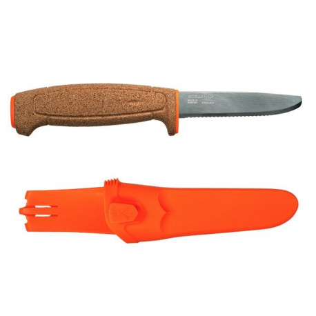 Morakniv floating SRT knife – 1.4 mm stainless steel serrated blade, cork handle, orange color