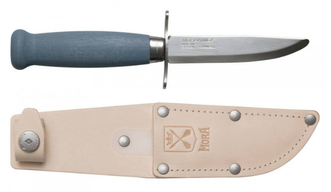 Bērnu nazis Morakniv Scout 39 Seifs, ādas apvalks un dubults pirkstu aizsargs, Blueberry