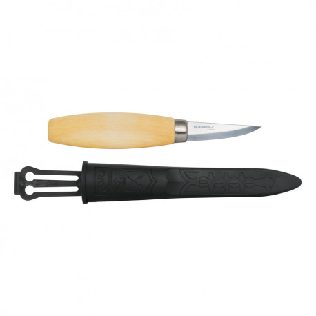 Morakniv puidunuga 120 – 60 mm lamineeritud süsinikteras, kasest käepide, polümeerist tupp
