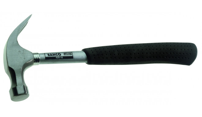 Bahco claw hammer 429-8 – 230g round polished head, tubular manganese steel handle, soft rubber grip