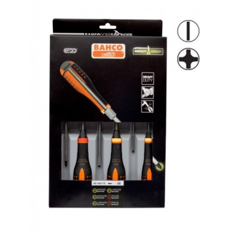 Bahco screwdriver set ERGO™ 6-piece – slotted SL3.5/4.5/5.5/6.5, Phillips PH1/2, through-blade alloy