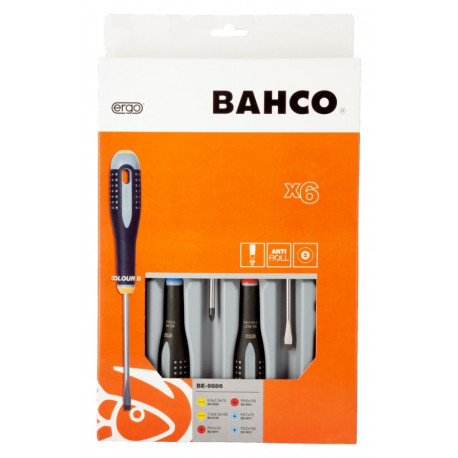 Bahco ERGO™ 6-piece screwdriver set – vanadium steel blades, ergonomic 3-component handles, color-co
