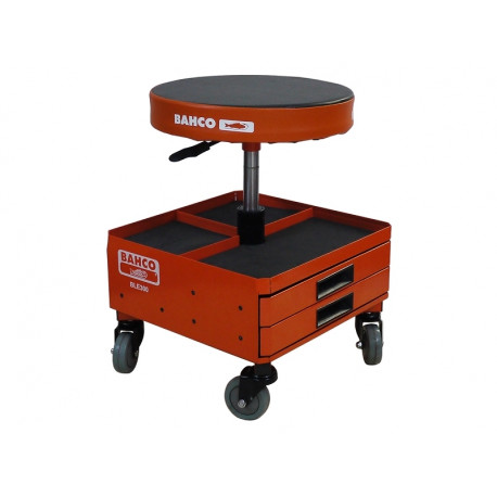 Bahco pneumatic adjustable workshop stool BLE300 – cushioned seat, 435-555 mm height, 3 drawers, 4 s