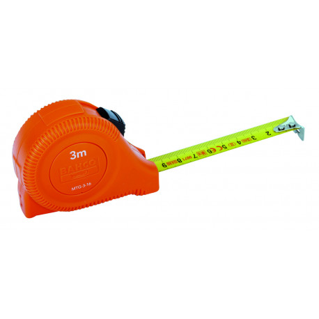 Bahco MTG 8m x 25mm measuring tape – class II accuracy, positive locking button, ergonomic plastic c