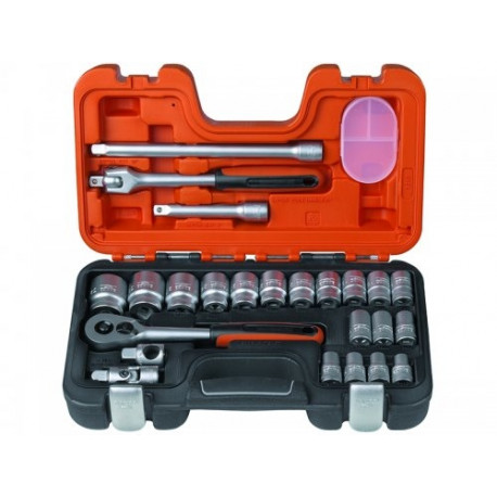 Bahco socket set S240 – 1/2" drive, 18 hex sockets 10-32 mm, quick-release ratchet with 60 teeth, st