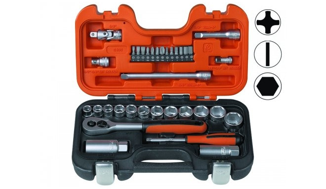 Bahco S330 socket set – 33-piece 1/4" and 3/8" drive, dynamic-drive™ profile, chrome vanadium steel,