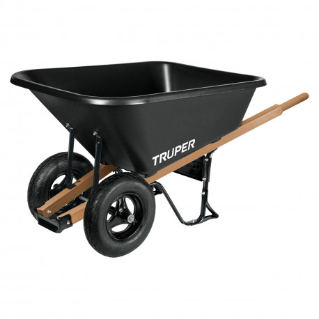 Truper 175L dual wheel garden wheelbarrow with plastic tray and wooden handles (3pcs)