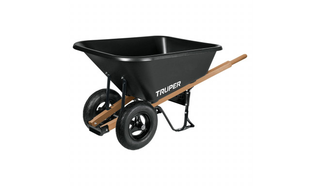 Dual wheel garden wheelbarrow with plastic tray and wooden handles 175L Truper® (3pcs)