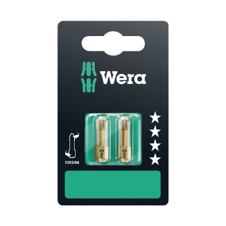 Wera 855/1 TH Pozidriv PZ2 screwdriver bits – torsion zone, extra-hard, 1/4" hex drive, 25 mm blade,