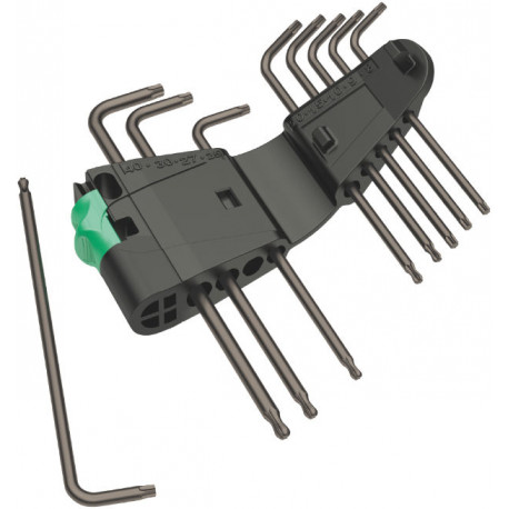 Wera 967/9 TX 1 SB TORX® L-võtmekomplekt – 9-osaline TX8–TX40, pallpeaga, BlackLaser-viimistlus