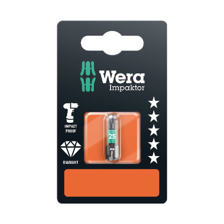 Wera 867/1 Impaktor TORX® otsak – TX30, 25 mm, 1/4" kuuskant, teemantkattega, löögikindel