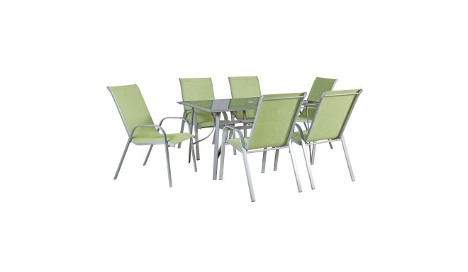Aiamööbli komplekt DENVER laud ja 6 tooli (22102), 148x88xH72cm, lauaplaat: 5mm laineklaas, värvus: 