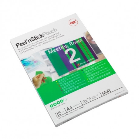 Lamineerimiskile kleebitava seljaga A4 75mic MATT (pakis 25 kile), GBC Peel`n Stick Laminating Pouch