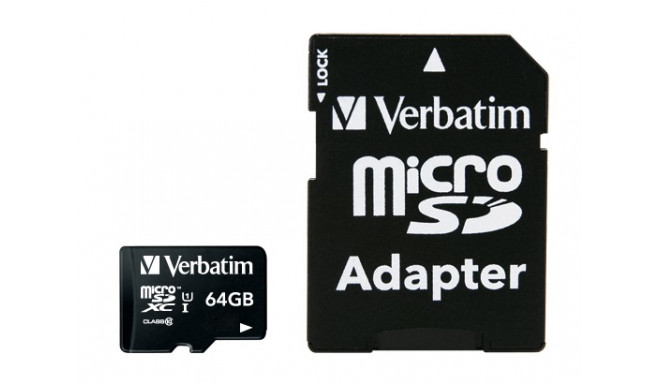 Mälukaart Secure Digital Verbatim MicroSDXC 64GB Class10 UHS1 + adapter